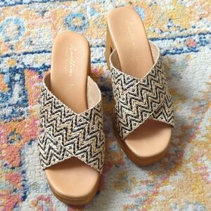 Avellini Woven Criss Cross Open Toe Slip On Heeled Platform Sandals Tan 9.5